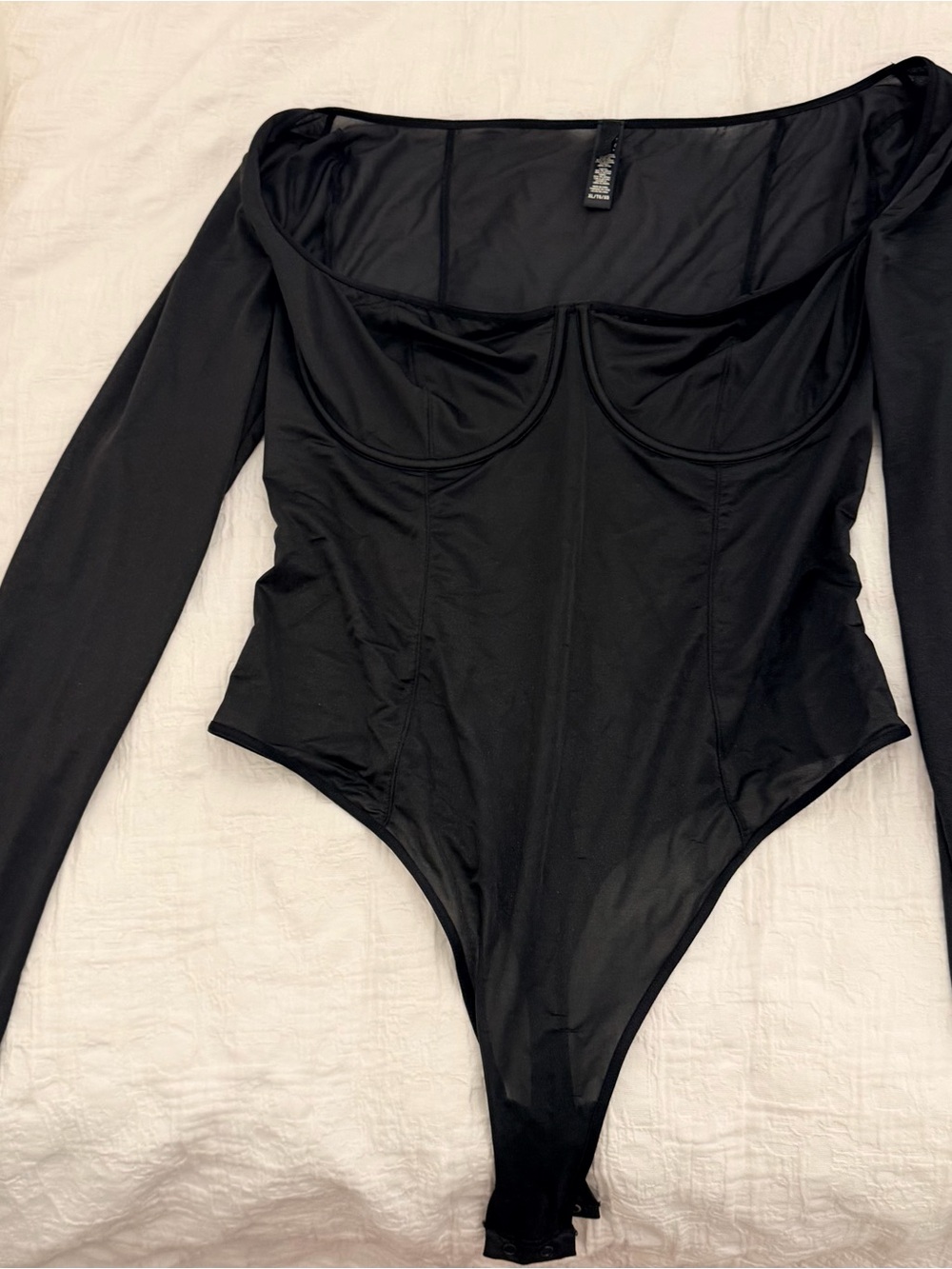 SKIMS Black Long-Sleeve Mesh Body suit